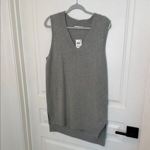 Gray Sleeveless Knit Sweater Vest Dress